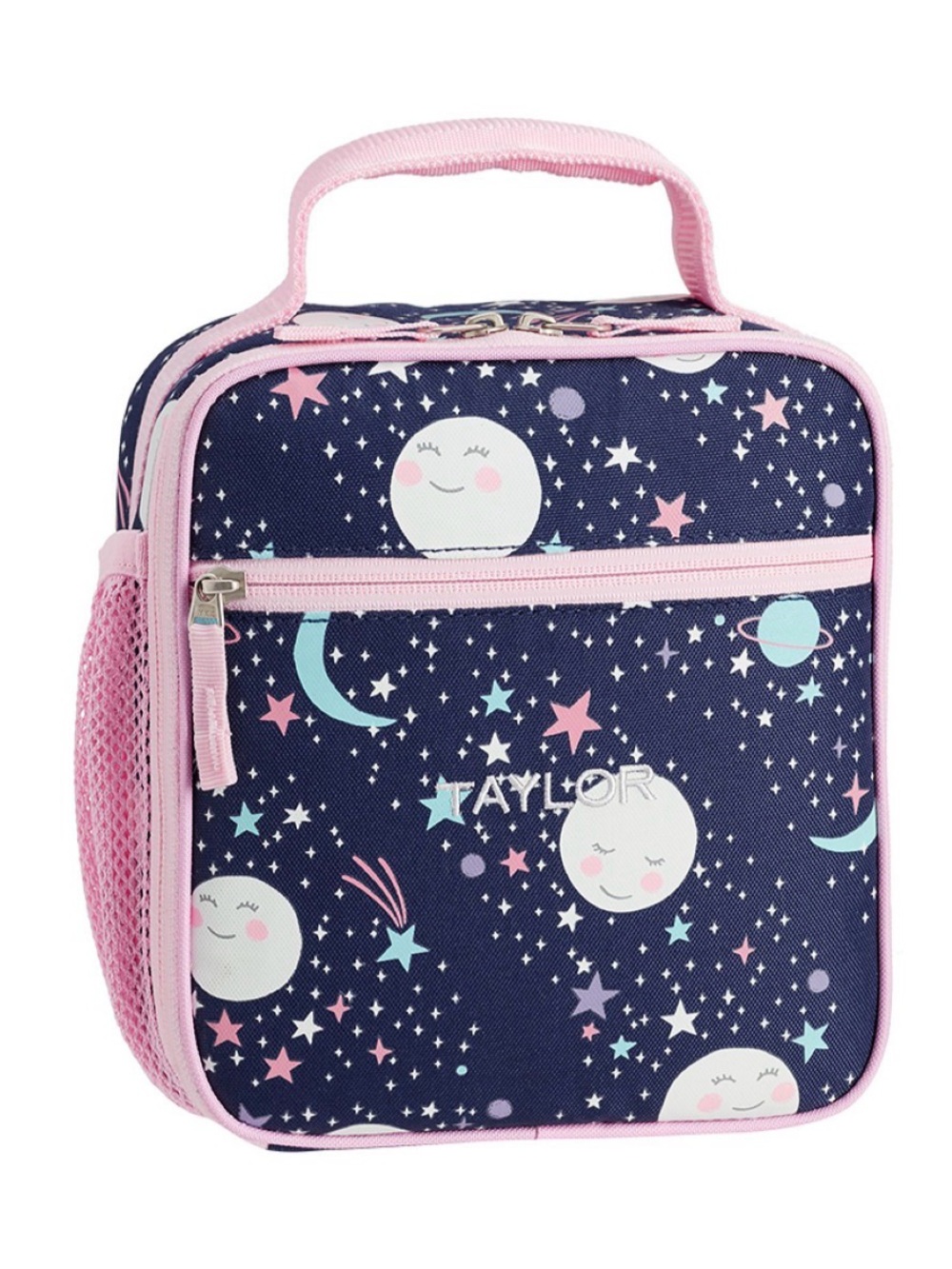 Pottery Barn Kids Mackenzie Pink Navy Glow-in-the-Dark Moons Lunch Box NWT